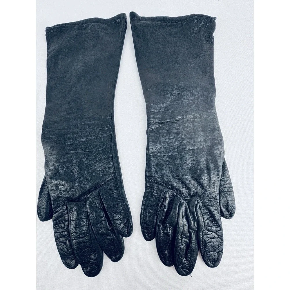 Vintage Black Leather Gloves Size 7 Silk lined Gala opera classy chic Germany